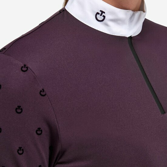 Cavalleria Toscana Mini CT Flock Print Brushed Jersey L/S Competition Polo Aubergine