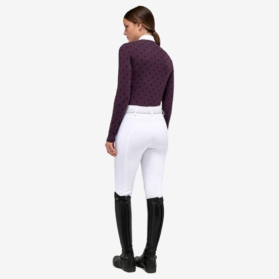 Cavalleria Toscana Mini CT Flock Print Brushed Jersey L/S Competition Polo Aubergine