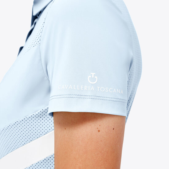 Cavalleria Toscana Perforated Jersey S/S Zip Competition Polo Light Blue