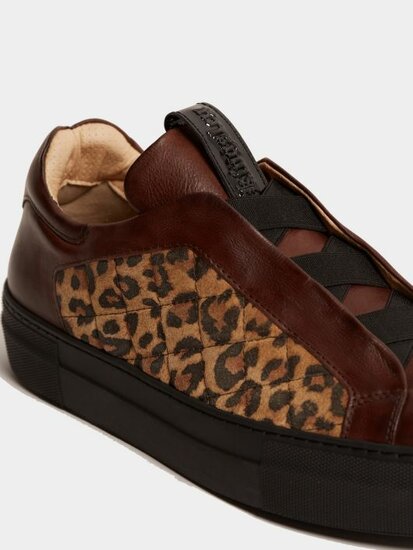 Kingsley sneaker Cross bruin soft leer met jaguar print 