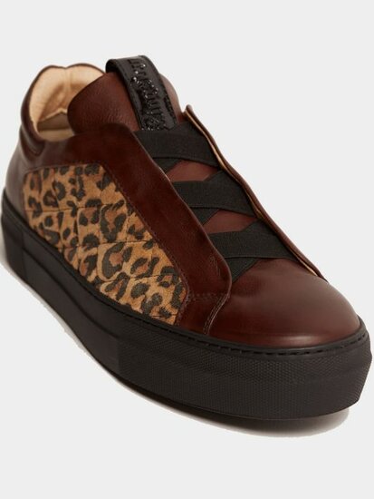 Kingsley sneaker Cross bruin soft leer met jaguar print 