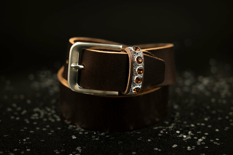 Mon&egrave;re bruine riem Swarovski xl Smoked Topaz en Fabric Crystal Cornet