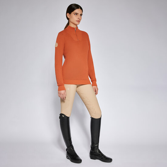 Cavalleria toscana Cotton Knit Half Zip Sweater Roest bruin/oranje