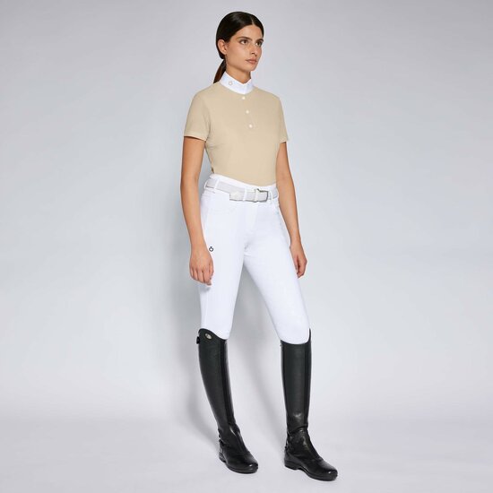 Cavalleria toscana Perforated Jersey S/S Button wedstrijd Shirt Beige