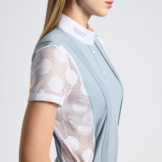 Cavalleria Toscana Perforated Jacquard and Jersey S/S Lichtblauw met Wit