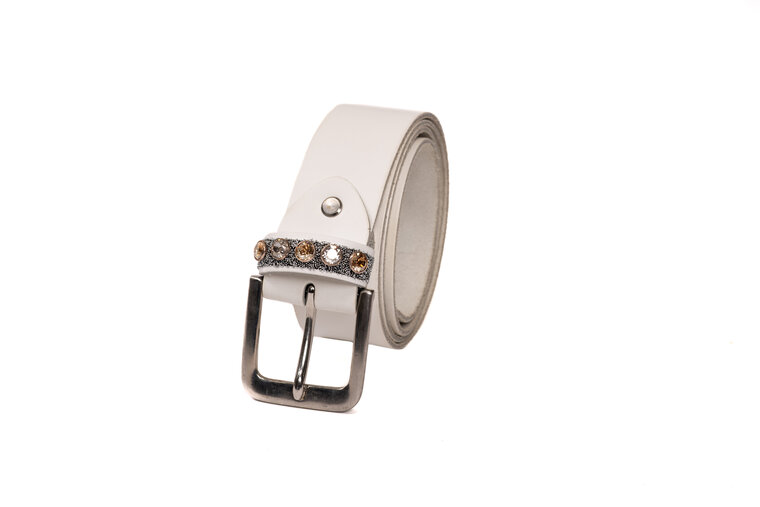 Mon&egrave;re witte riem fabric crystal cornet argent light en golden shadow / silver shade crystals