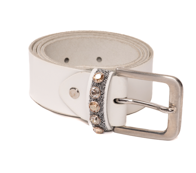Monère witte riem fabric crystal cornet argent light en golden shadow / silver shade crystals