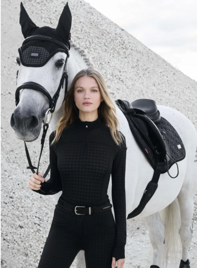 Le Mieux Aspen  pied-de-poule shirt lange mouw zwart