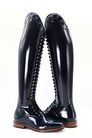 Kingsley rijlaars Orlando 02, Uragano blue met top Swarovski bloemen blauw