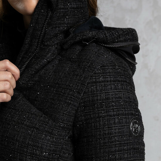 Anky  gevoerde korte winterjas  zwart Chanel-stijl boucl&eacute; stof 