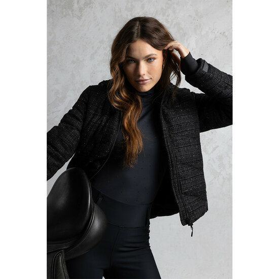 Anky  gevoerde korte winterjas  zwart Chanel-stijl boucl&eacute; stof 