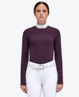 Cavalleria Toscana Mini CT Flock Print Brushed Jersey L/S Competition Polo Aubergine