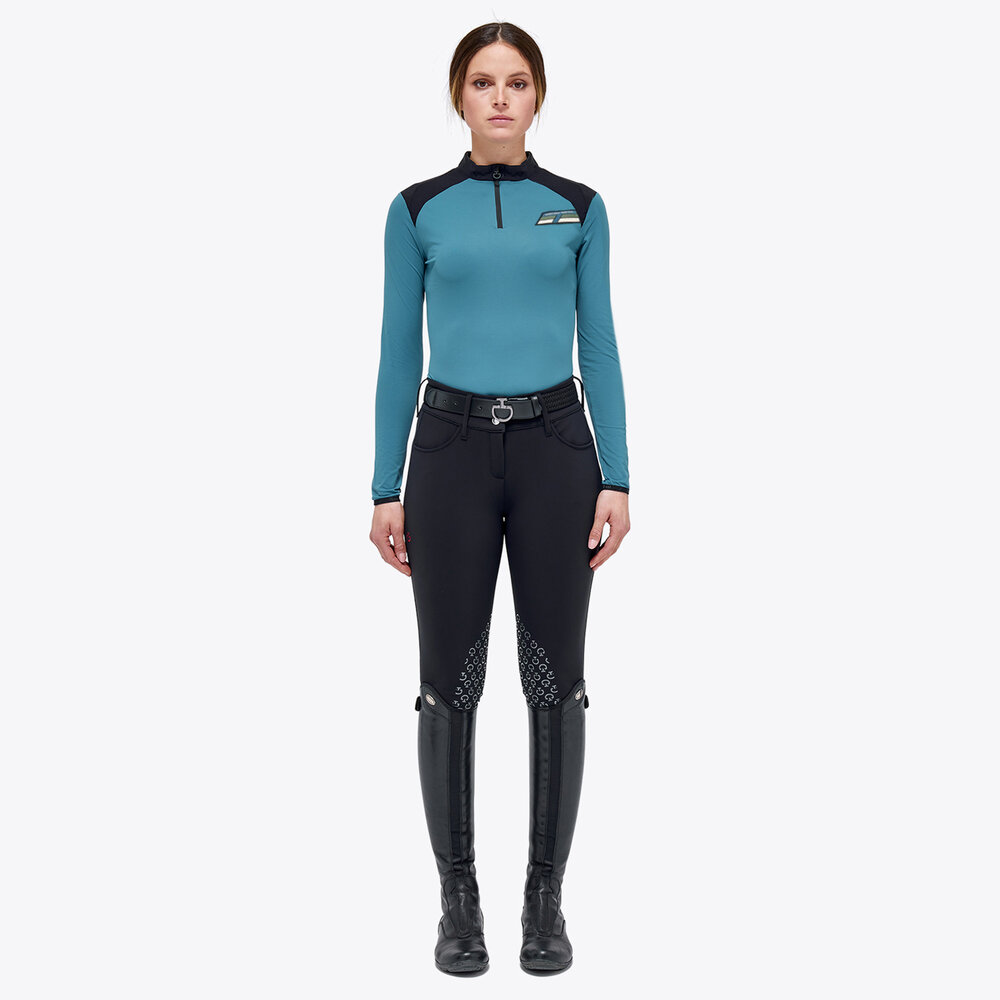 Cavalleria Toscana LIGHTWEIGHT PERFORMANCE PIQUE lange mouw met korte rits aqua blauw 