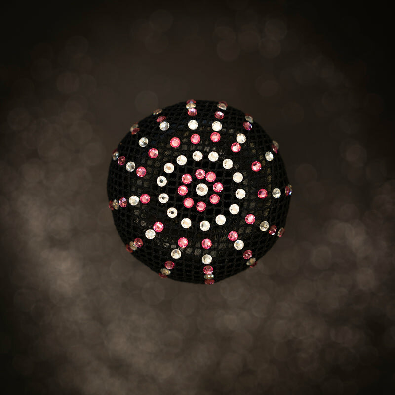 Monère zwart haarnetje met Roze  en Crystal 