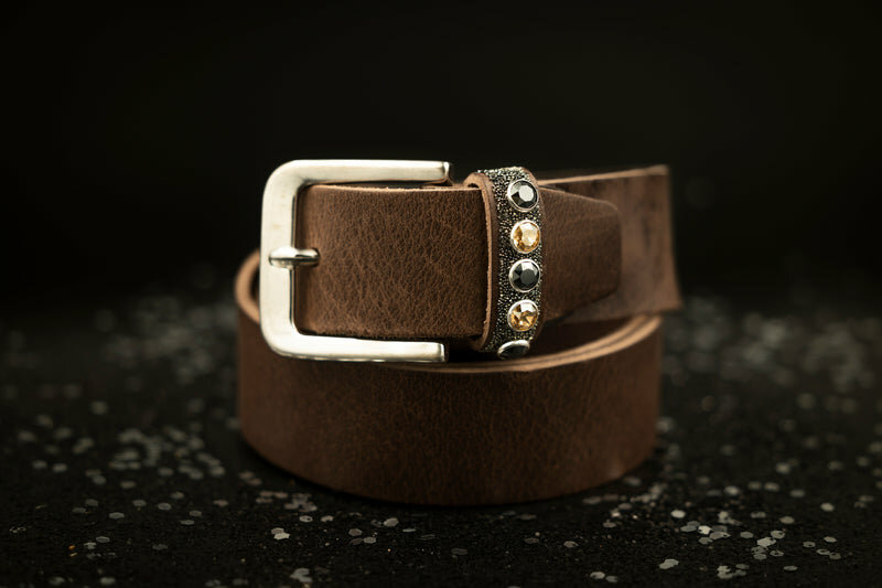 Monère bruine riem Swarovski xl Golden Shadow  en Metallic gold hermatite Fabric