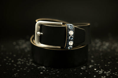 Monère zwarte riem met Swarovski xl Denim Blue & Crystal en Moonlight Fabric