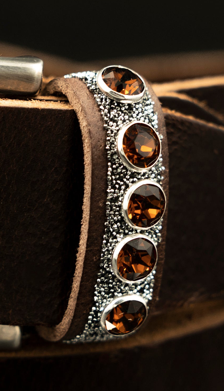 Monère bruine riem Swarovski xl Smoked Topaz en Fabric Crystal Cornet