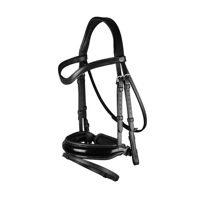 Dy'on trens hoofdstel met brede Lakleer Crank neusriem en sperriem Zwart