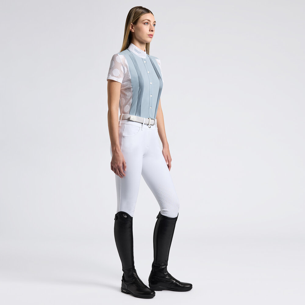 Cavalleria Toscana Perforated Jacquard and Jersey S/S Lichtblauw met Wit