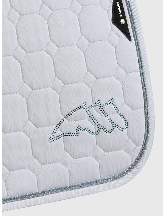 Equiline zadeldekje Grosteg OCTAGON wit met aquamarine rhinestones logo JUMP