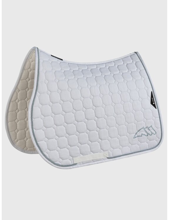 Equiline zadeldekje Grosteg OCTAGON wit met aquamarine rhinestones logo JUMP