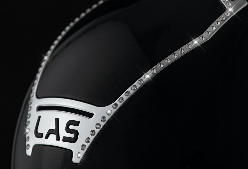 LAS Helmets Cap Opera Lady Visor Shiny Black met trim Silver met steentjes