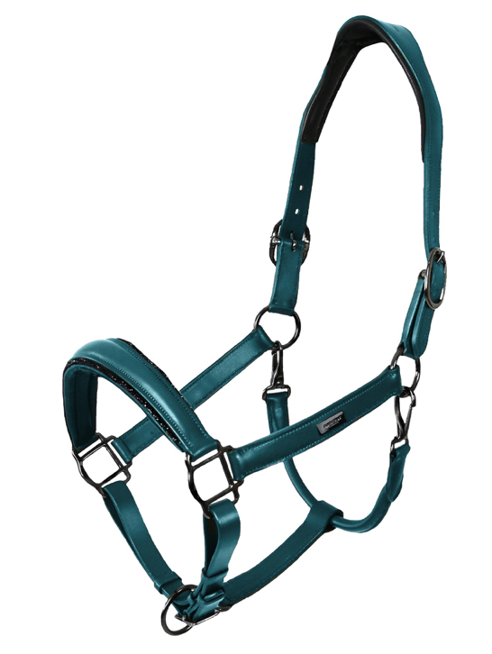  Equestrian Stockholm anatomisch LEREN GLIMMER Halster Teal Blue 