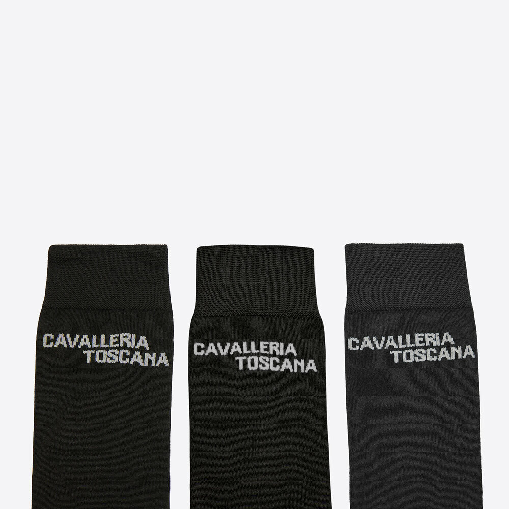 Cavalleria Toscana sokken verpakt per 3 paar in luxe box jacquardlogo - zwart maat M