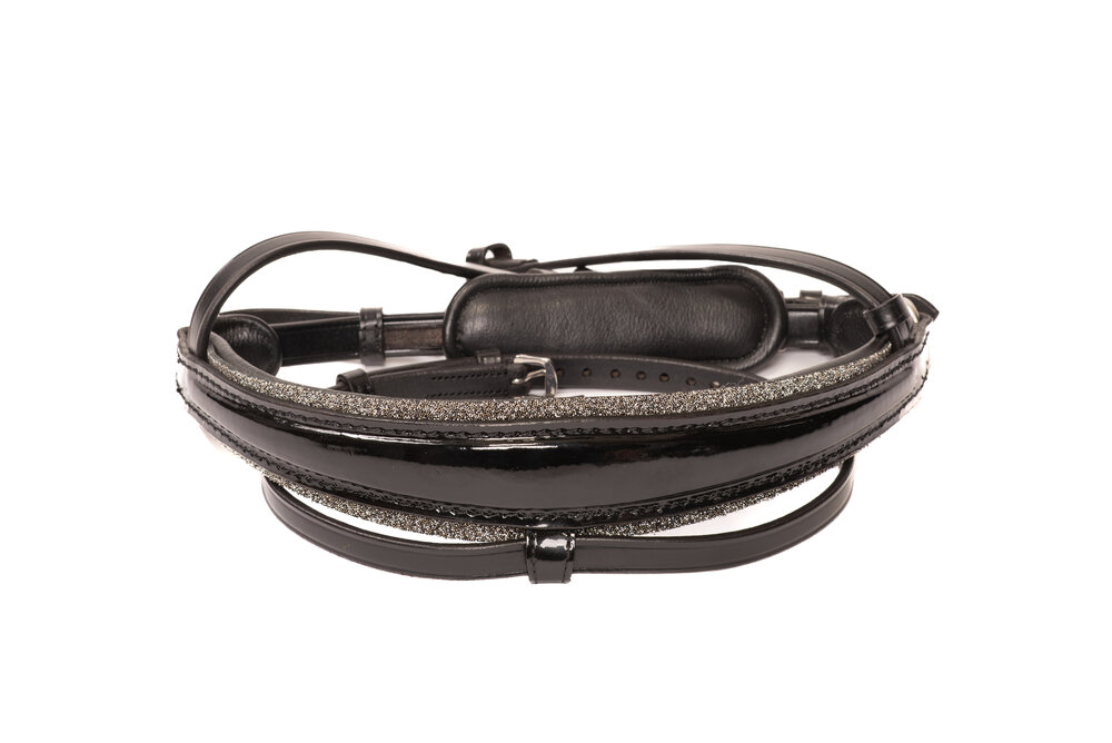 Monère Neusriem trens zwart lak Fabric Metallic Gold