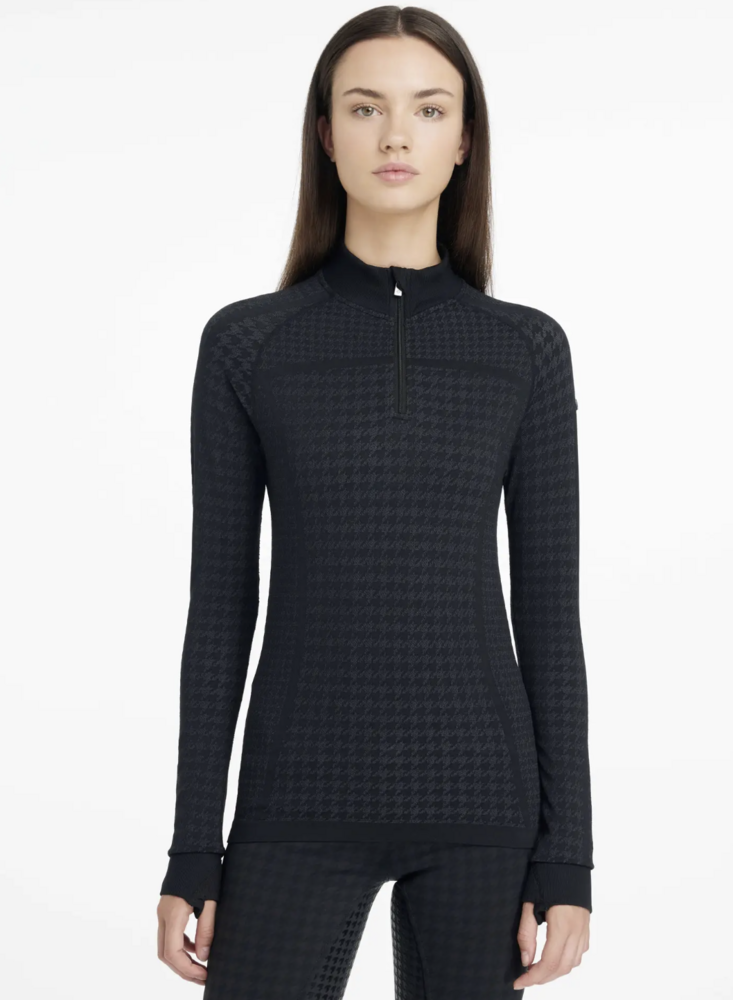 Le Mieux Aspen  pied-de-poule shirt lange mouw zwart 