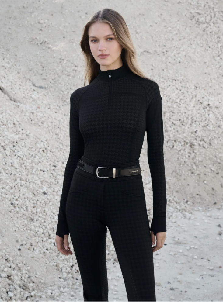 Le Mieux Aspen  pied-de-poule shirt lange mouw zwart 