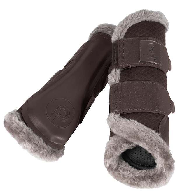 Eskadron peesbeschermers Mesh platinum met bont teak brown SHET