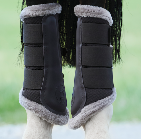 Eskadron peesbeschermers Mesh platinum met bont teak brown SHET