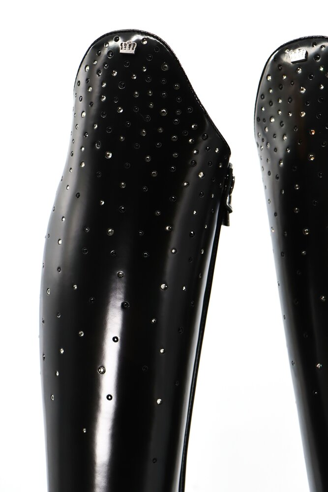 Kingsley rijlaars Capri Urugano zwart , Swarovski stenen in schacht 