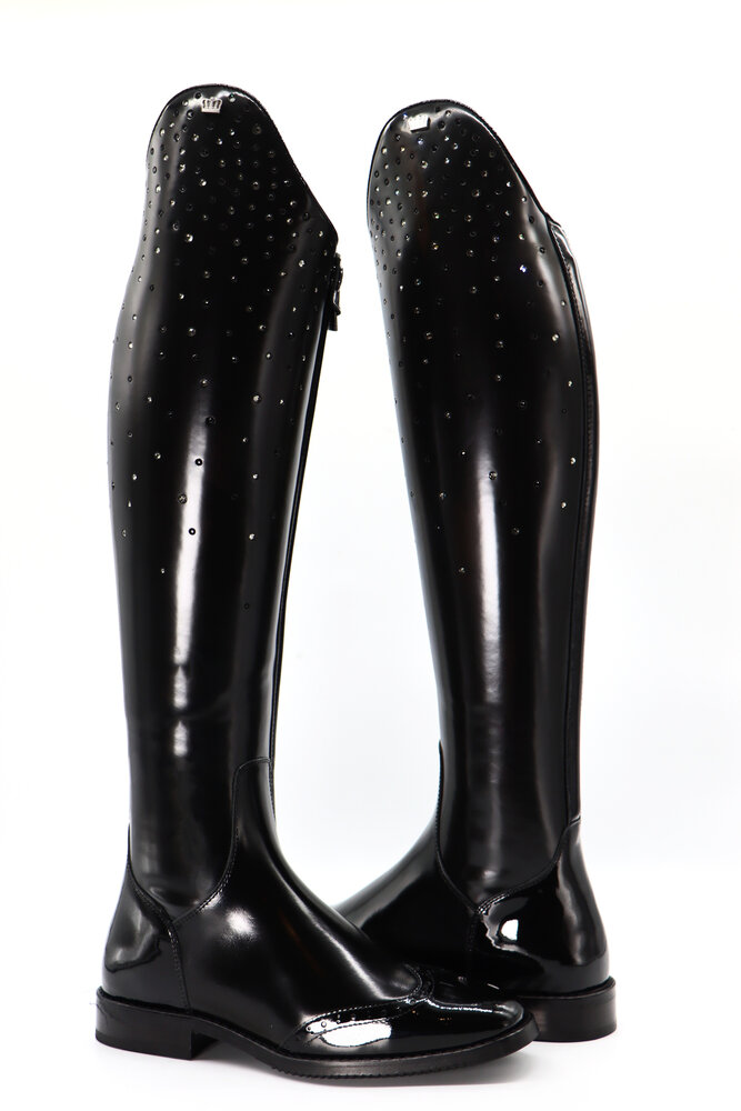 Kingsley rijlaars Capri Urugano zwart , Swarovski stenen in schacht 