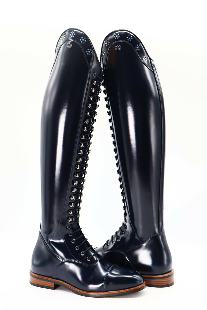 Kingsley rijlaars Orlando 02, Uragano blue met top Swarovski bloemen blauw