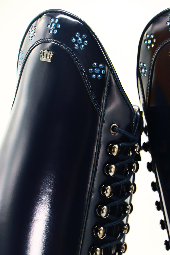 Kingsley rijlaars Orlando 02, Uragano blue met top Swarovski bloemen blauw