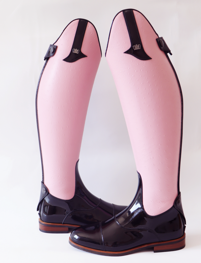 Kingsley rijlaars Olbia 01 zwarte lak met Ostrich pink 