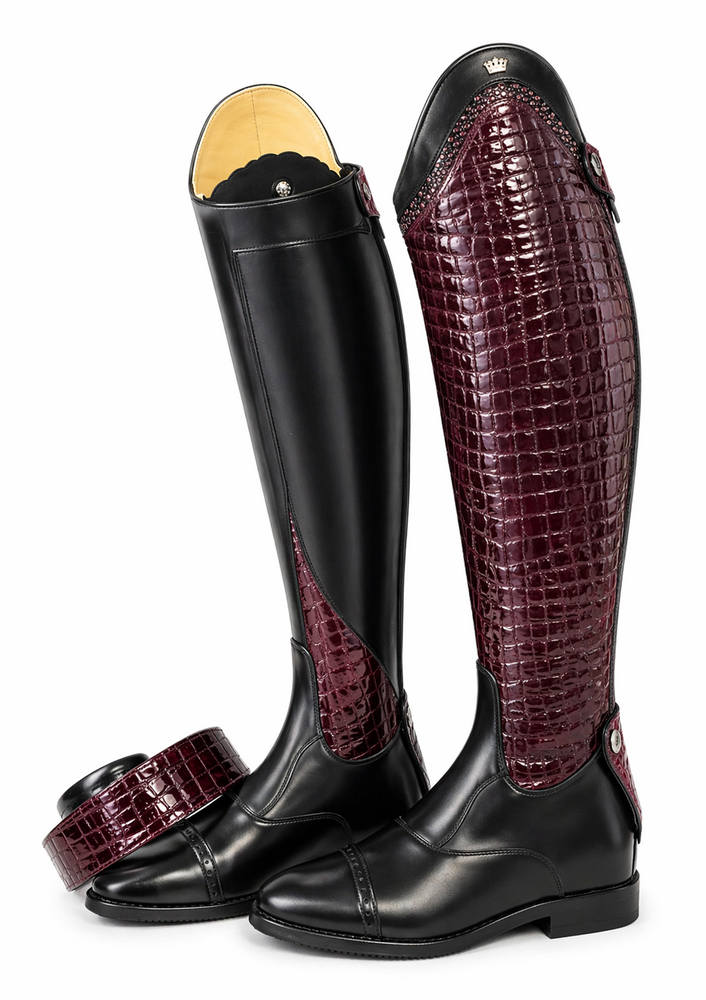 Kingsley rijlaars Olbia 01 Vitela croco Bordeaux 