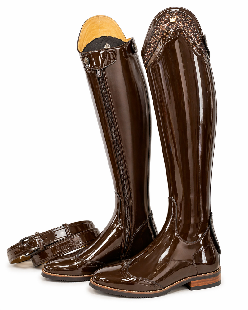 Kingsley rijlaars Capri Roma Castanho bruin met Top Zion en Swarovski stenen 