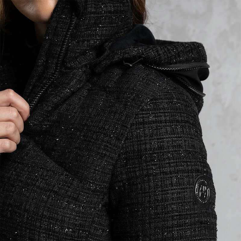 Anky  gevoerde korte winterjas  zwart Chanel-stijl bouclé stof 